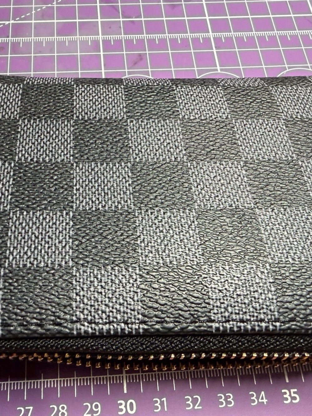 Checkerboard Zip Wallet in Black and Gray